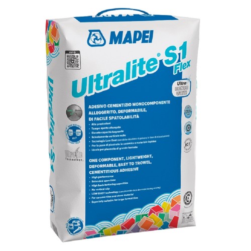 Adeziv flexibil pentru placi ceramice si piatra naturala Mapei Ultralite S1 ALB, 15 kg Adeziv flexibil pentru placi ceramice si piatra naturala Mapei Ultralite S1 ALB, 15 kg