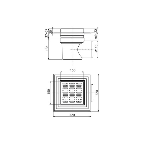Sifon pardoseala cu iesire laterala si gratar din otel inoxidabil ,Alcadrain APV12, 150ø—150H mm