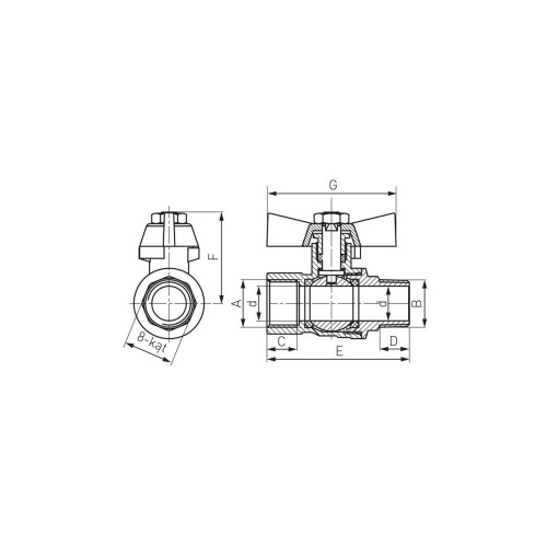Robinet trecere alama pt. apa, Ferro, PN40, 3/4" FI-FE cu sfera si fluture _KMH21 Robinet trecere alama pt. apa, Ferro, PN40, 3/4" FI-FE cu sfera si fluture _KMH21