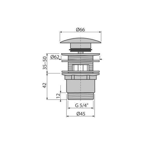 Ventil lavoar click-clack metalic cu preaplin, dop mare, Alcadrain A390, filet 5"