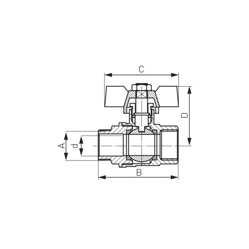 Robinet trecere alama pt. apa, Ferro, PN25, 1/2" FI-FE cu sfera si fluture _KM11 Robinet trecere alama pt. apa, Ferro, PN25, 1/2" FI-FE cu sfera si fluture _KM11