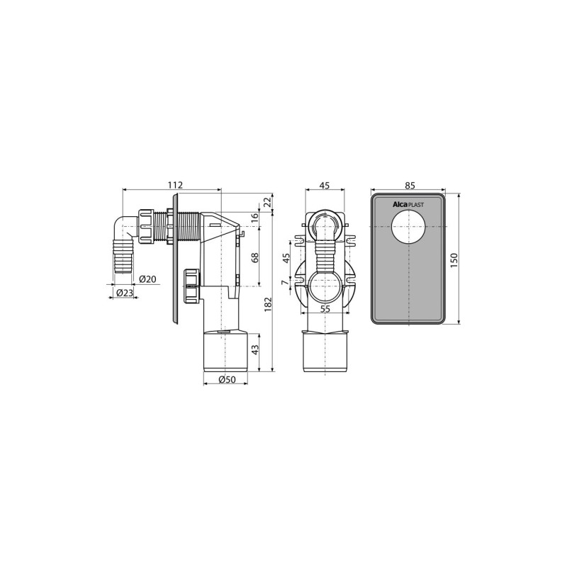 Legatura masina de spalat incastrata, Alcadrain APS3, cu capac din otel inoxidabil Legatura masina de spalat incastrata, Alcadrain APS3, cu capac din otel inoxidabil