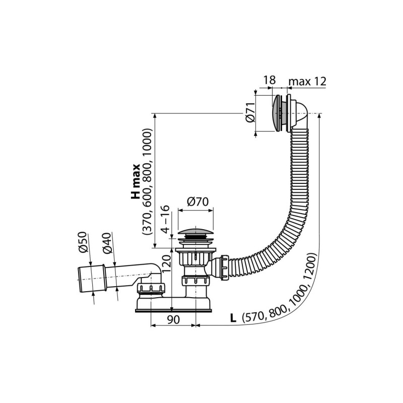 Ventil cada click/clack, Alcadrain, cu sifon si preaplin