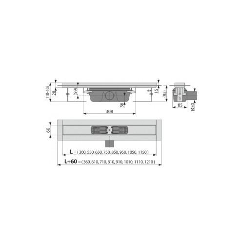 Canal scurgere profesional, AlcaDrain APZ6-950, inox, L 950mm, H 95mm