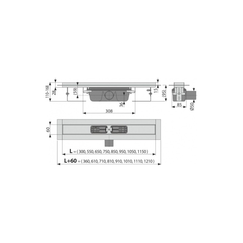 Canal scurgere profesional, AlcaDrain APZ6-950, inox, L 950mm, H 95mm