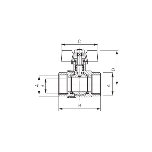 Robinet trecere alama pt. apa, Ferro, PN25, 1" FI-FI cu sfera si fluture _KM3 Robinet trecere alama pt. apa, Ferro, PN25, 1" FI-FI cu sfera si fluture _KM3