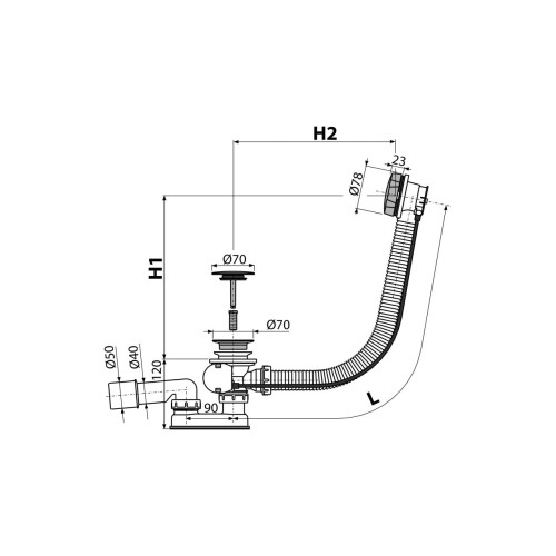Ventil cada automat, Alcadrain, cu sifon si preaplin, metalic