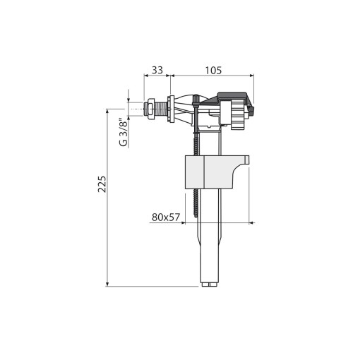 Flotor WC cu plutitor alama, alimentare laterala, pentru rezervor WC din plastic si rezervor WC incastrat, Alca Plast, A16M-3/8"
