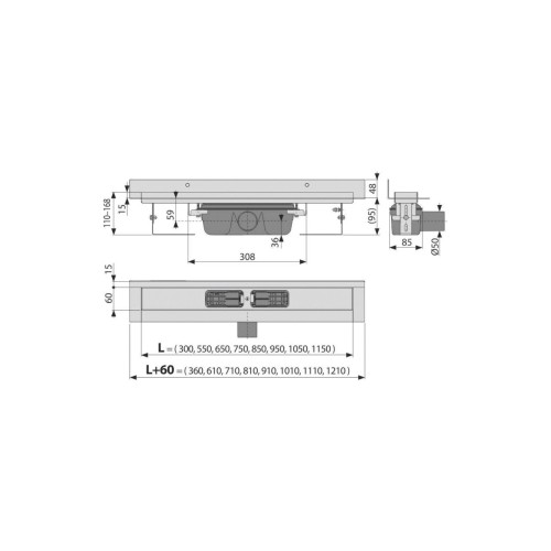 Canal de scurgere pentru dus cu margine pentru gratar plin si margine fata de zid, Alcadrain