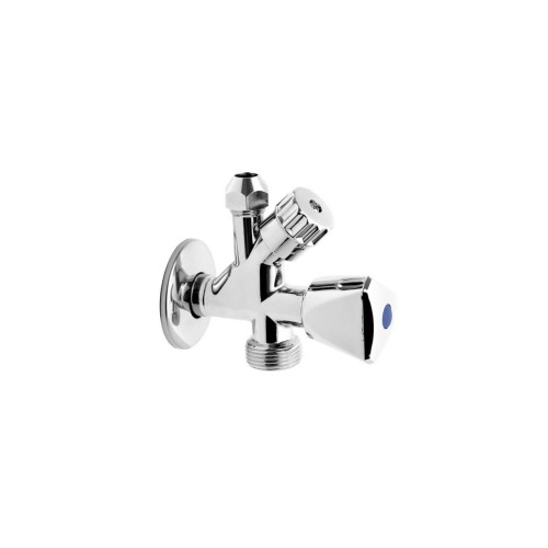 Robinet coltar in unghi combinat, Ferro, cu robinet masina de spalat 1/2"x1/2"x3/4", crom_CF5105
