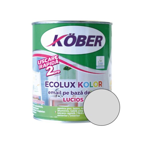 Vopsea acrilica pentru lemn/metal, pe baza de apa, Kober Ecolux, gri deschis, 0.6l