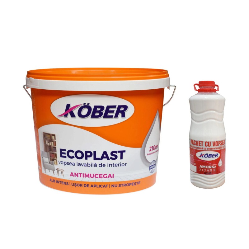 Promo Set: Vopsea lavabila interior, Kober Ecoplast, 15l + amorsa 3l