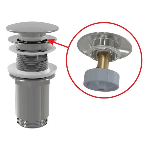 Ventil lavoar clickclack, Alcadrain, 5", metalic cu preaplin, dop mare