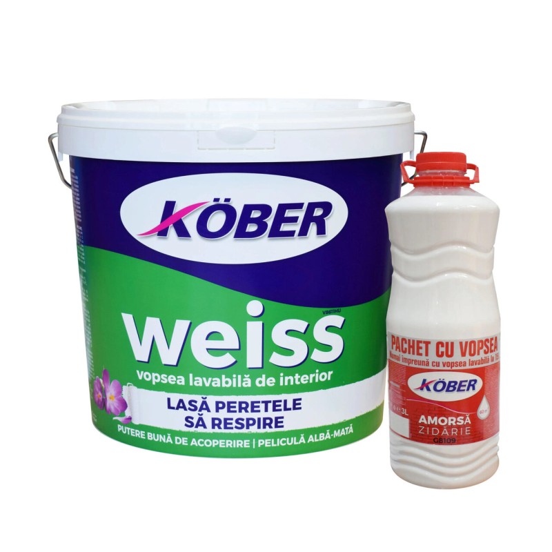 Promo Set: Vopsea lavabila interior, Kober Extra Weiss, 15l + amorsa zidarie 3l Promo Set: Vopsea lavabila interior, Kober Extra Weiss, 15l + amorsa zidarie 3l
