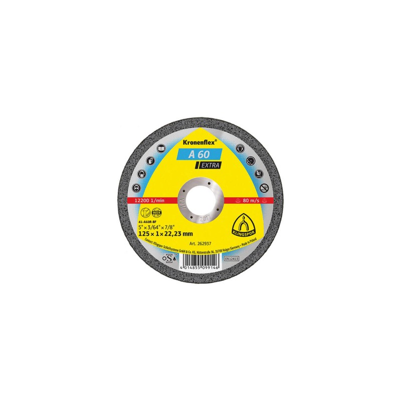 DISC DEBITARE KLINGSPOR A 60 EXTRA, 125X22.23X1MM