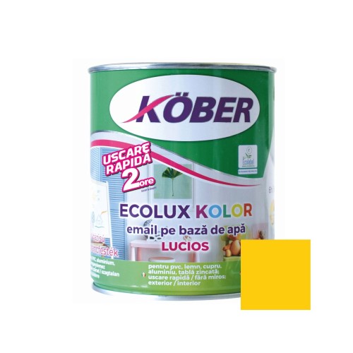 Vopsea acrilica pentru lemn si metal, pe baza de apa, Kober Ecolux, Galben semnal, 0.6l