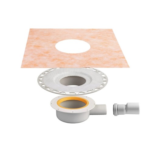 Sifon baie cu guler hidroizolator si iesire laterala, SchluterÂ®-KERDI-DRAIN-BASE, Dn40(, 0.4 ls, H 75(70)mm