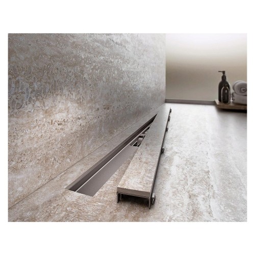Canal de scurgere pentru dus fara margine cu suport pentru incastrarea placilor, Alcadrain APZ115-650, Marble Low