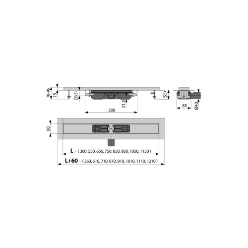 Canal de scurgere pentru dus cu margine pentru gratar perforat, Alcadrain, APZ101-300