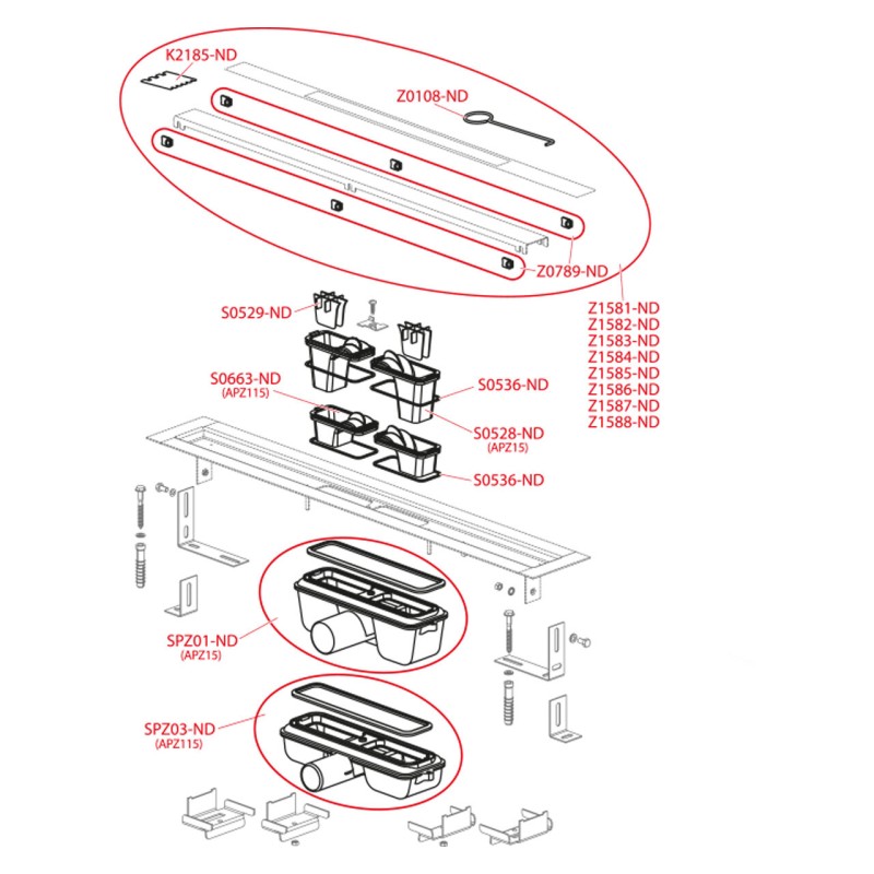Canal de scurgere pentru dus fara margine cu suport pentru incastrarea placilor, Alcadrain, Marble Low