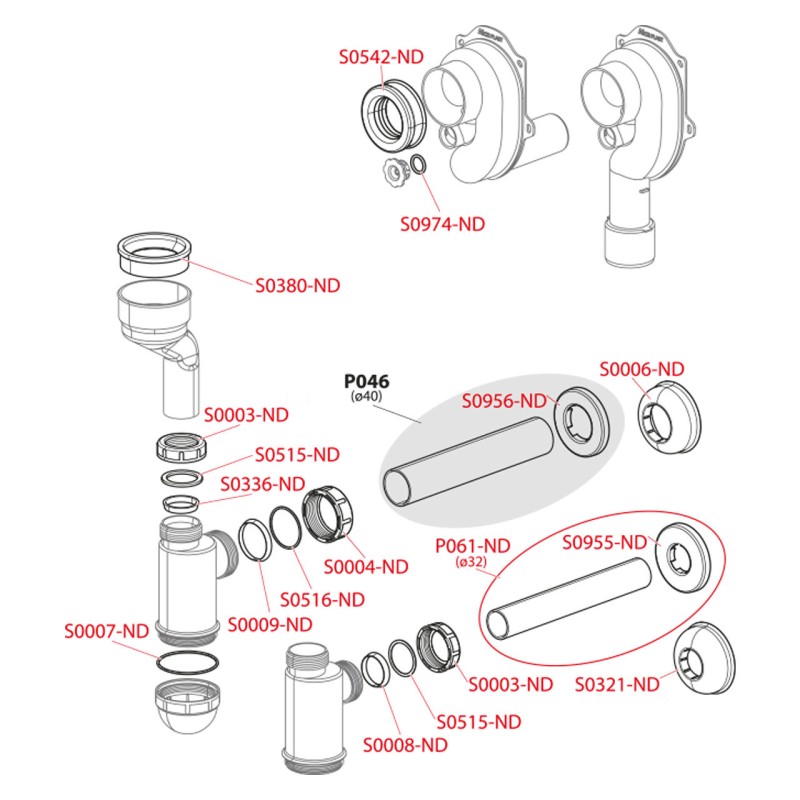 Sifon urinal orizontal DN40, Alcadrain A45B