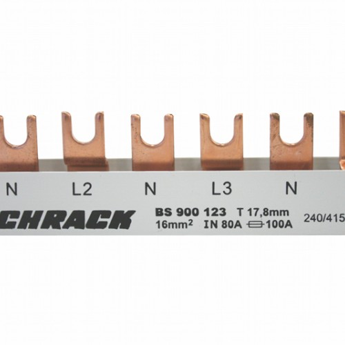 Baretă cu contacte furcă 1N/2N/3N, 4 poli, 10mm², 1m