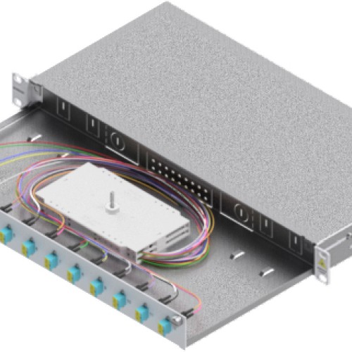 Splicebox, 24 fibre,LC,50/125µm OM3, culisant,19",1UV