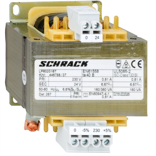 Transformator de comandă monofazat, 230V/24V, 160 VA, IP00